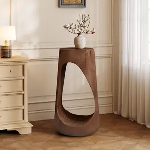 14.96*14.96*26.57 Inch MGO Hollow End Table, Lightweight Concrete Side Table with Wood Grain Finish, 200 LBS Capacity Weather-Resistant Accent Table No Assembly Required for Indoor Outdoor Use