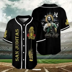 San Judas Tadeo Mexican Baseball Jersey – Religious Saint Graphic Faith Button Up Shirt