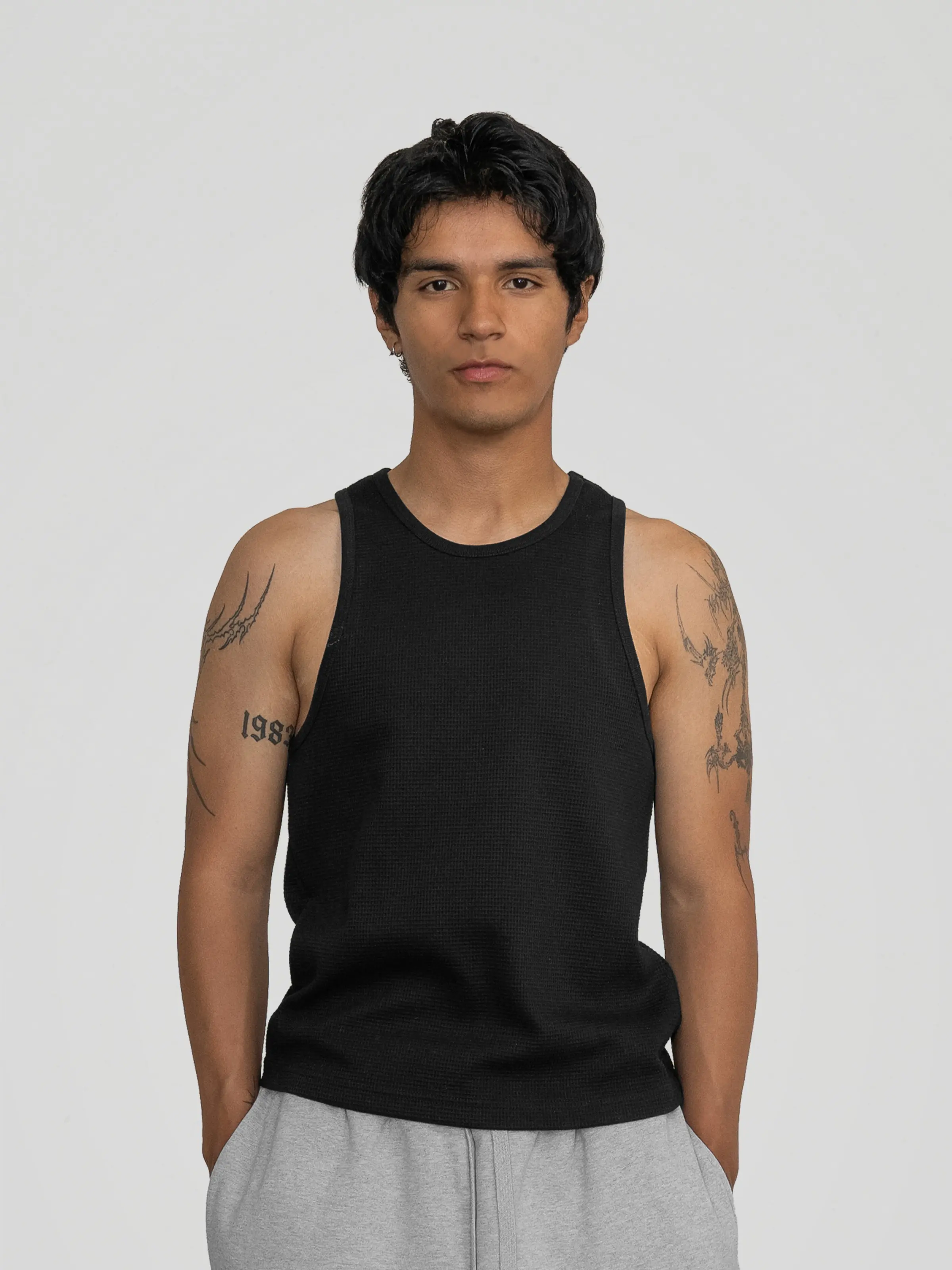 'Black' Waffle Knit Tank Top
