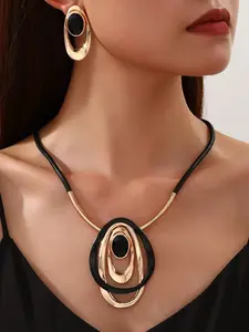 Elegant 3-Piece Necklace & Earring Set, Geometric Asymmetrical Pendant, Acrylic Color Block, Perfect for Daily Wear, Matching Jewelry Set