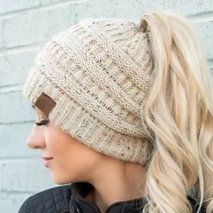 CC Cozy Confetti Bun Beanie - Messy Bun Ponytail Hat for Women