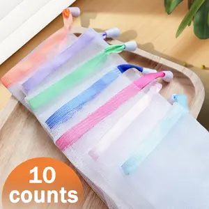 10 Counts Exfoliating Bar Soap Pouch, Double Layer Thicken Foam Net, Bubble Mesh Bags, Soap Saver Sack, Drawstring Holder Bags for Bath & Shower, Random Color