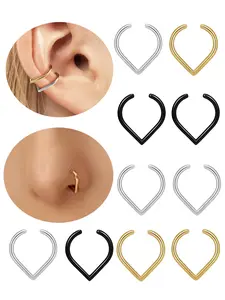 Stainless Steel Fake Nose Ring Non-Piercing Soft Cartilage Earring, Low Allergy Unisex Daily Wear Jewelry for Men & Women