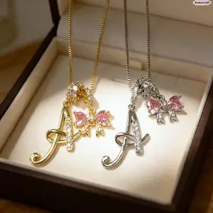 Bow Initial Necklace for Women, A–Z Letter Pendant with Rhinestone Detail, Dainty Snake Chain Necklace, Personalized Cute Jewelry for Daily Wear, Layering Outfit and Gift