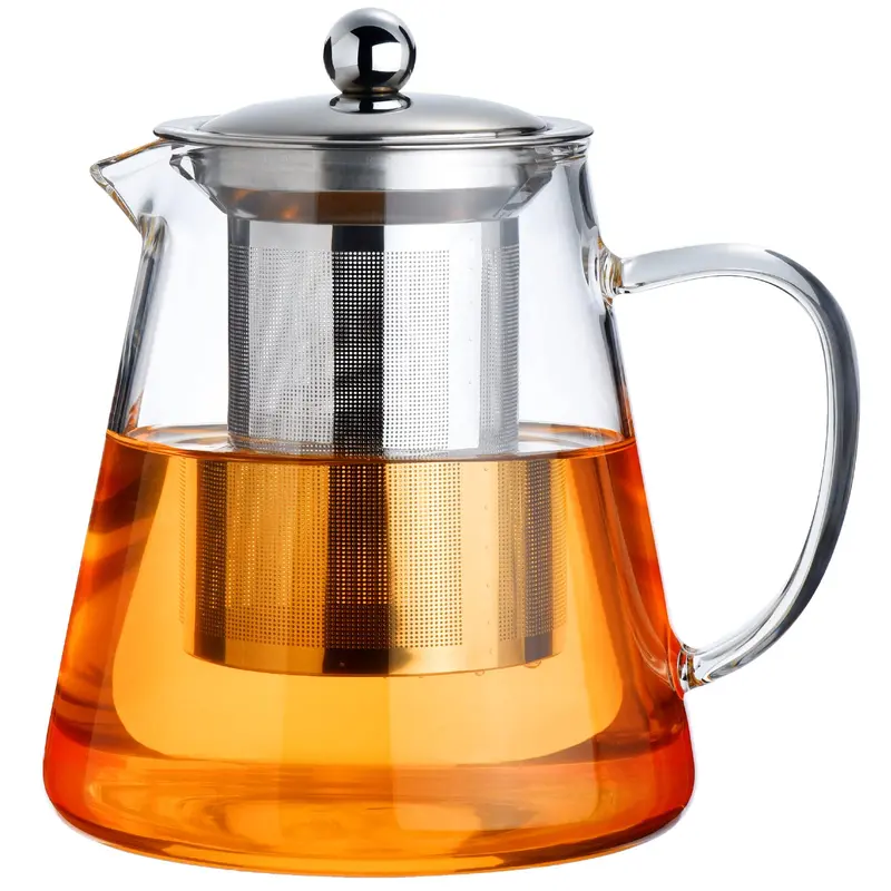 Glass Teapot Stovetop 18.6 OZ, Borosilicate Clear Tea Kettle with Removable 18/8 Stainless Steel Infuser, Teapot Blooming and Loose Leaf Tea Maker Tea Brewer for Camping