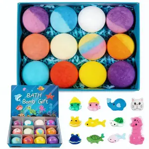Kids Bath Bombs Gift Set with Surprise Toys, Essential Oil Fizzy Bath Salt Balls, Gentle Soothing Skin-Friendly Body Care Pack Bubble Spa Bombs for Toddlers