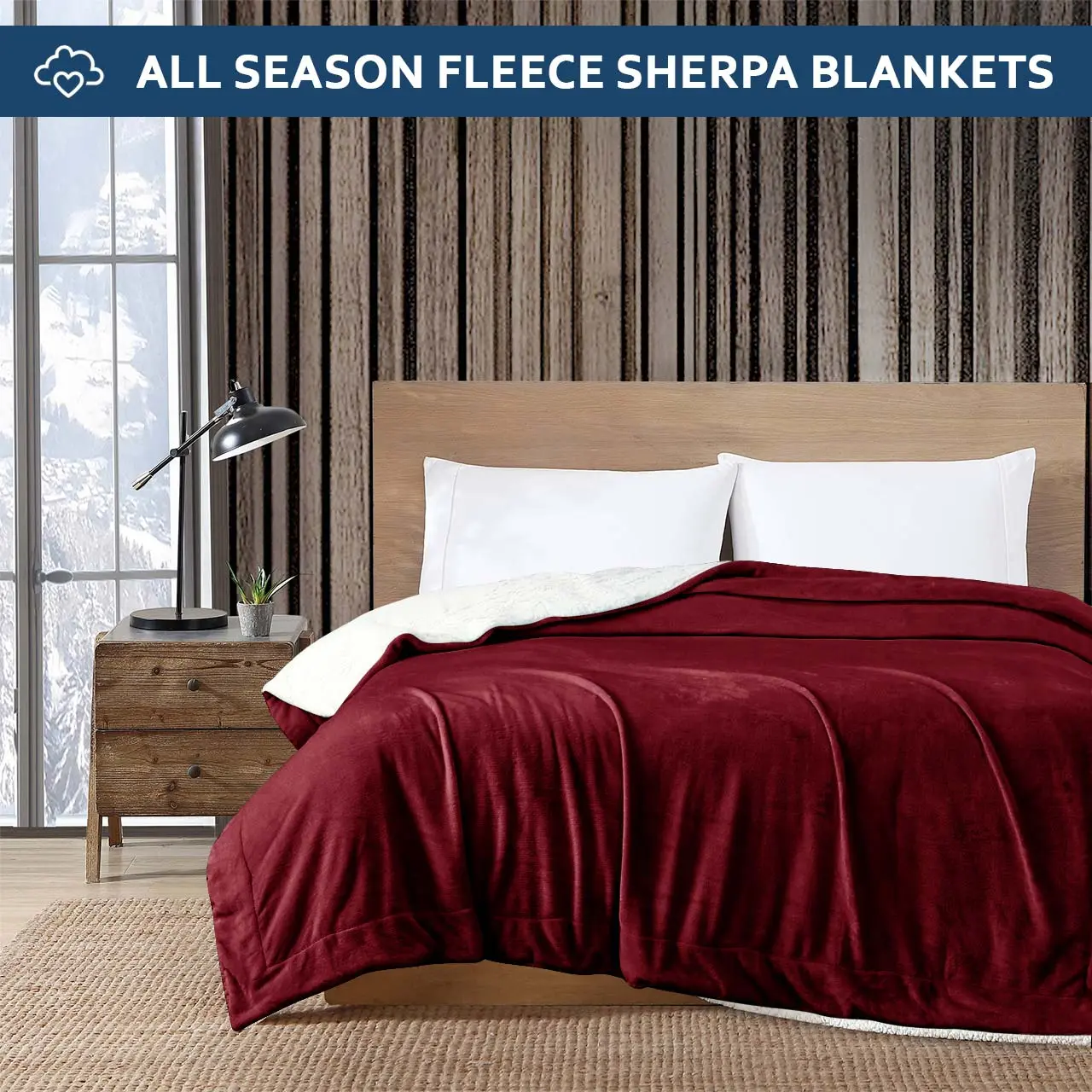Fleece Blanket - Soft Lightweight Reversible Flannel Blanket 90"x90" Luxury, Washable and Durable Queen Blanket for Bed Couch