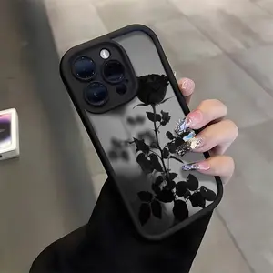 A Minimalist Dark-Themed Black Rose Phone case for iPhone 17 Pro Max 16 Plus 15 14 13 12 11 Air XR E Shockproof Silicone TPU Bumper Drop Protection Soft Cover