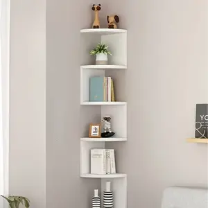 5-Tier Floating Bookshelf Unit, Wall-Mounted Plastic Storage Rack, Space-Saving Triangle Design, Multi-Functional Wooden Bookshelf, Suitable for Home Office, with No-Drill Wall-Mounted Monitor, Practical Rack, Practical Rack, Floating Shelves