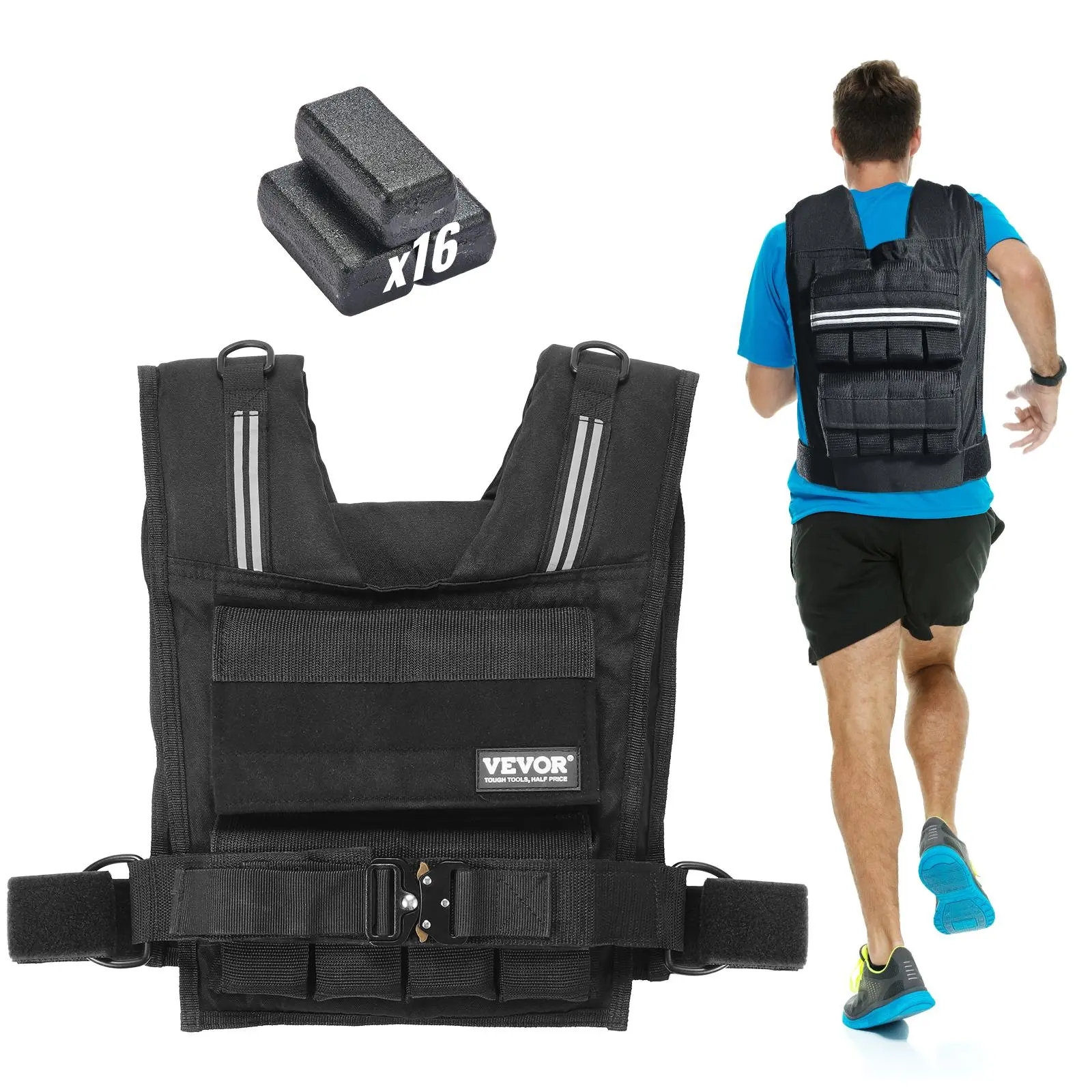 【summerfinds】VEVOR Adjustable Weighted Vest, 35lb Weight Vest with Iron Weights, Shoulder Pad, and Reflective Stripe, Body Weight Vest Exercise Set for Men Women, Workout Equipment for Strength Training Running