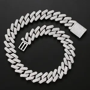 Hip Hop 20MM Box Buckle Miami Heavy Industries Strip Cuban Chain Full Zircon Men's Hip Hop Necklace