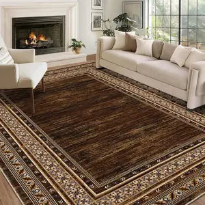 【GARVEE】Bordered Red-Brown 4x6 Washable Modern Geometric Rug - Soft, Non-Slip, Ultra-Thin, Stain-Resistant Fabric - Machine Washable, Durable - Living Room, Bedroom, Playroom