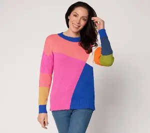 Belle by Kim Gravel Criss Crossed Color Block Sweater