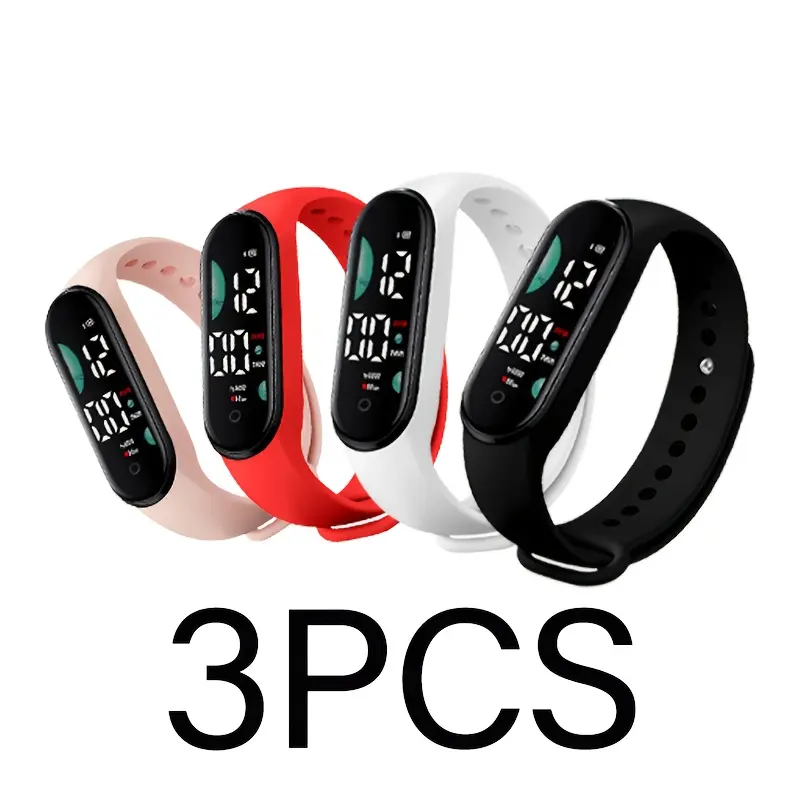Unisex Adult Digital Fitness Trackers (3pcs) - Adjustable Buckle, Durable PVC Plastic-Rubber Strap, 24-Hour Display, Motion Tracking, Wearable Tech Pedometer Sensors, Athletic Support for Outdoor Activities, Durable Pvc Strap