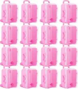 16 Pack Mini Suitcase Favor Box,Clear Tiny Suitcase,Cute Miniature Travel Case Box for Wedding Party Decoration Jewelry Storage(Pink)
