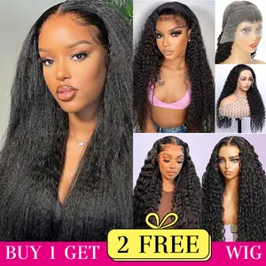 [Combo sale 28"&22"&22"] buy 1 get 2 wig" 24lnch 13x4 Kinky Hair Lace Front Wigs +13x4 22Inch Deepwave Human+ 13x4 22Inch Jerry Curly HairHair PrePlucked HD Transparent Lace Frontal Human HairWigs180% Density