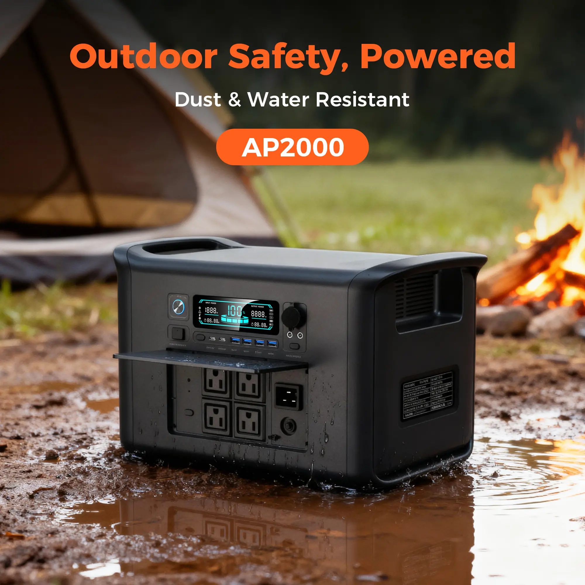 CTOLITY AP2000 2400W Portable Power Station 2048Wh Solar Generator, Fast 2H Recharge, 120V AC Outlet, Home Emergency & Camping Power Supply