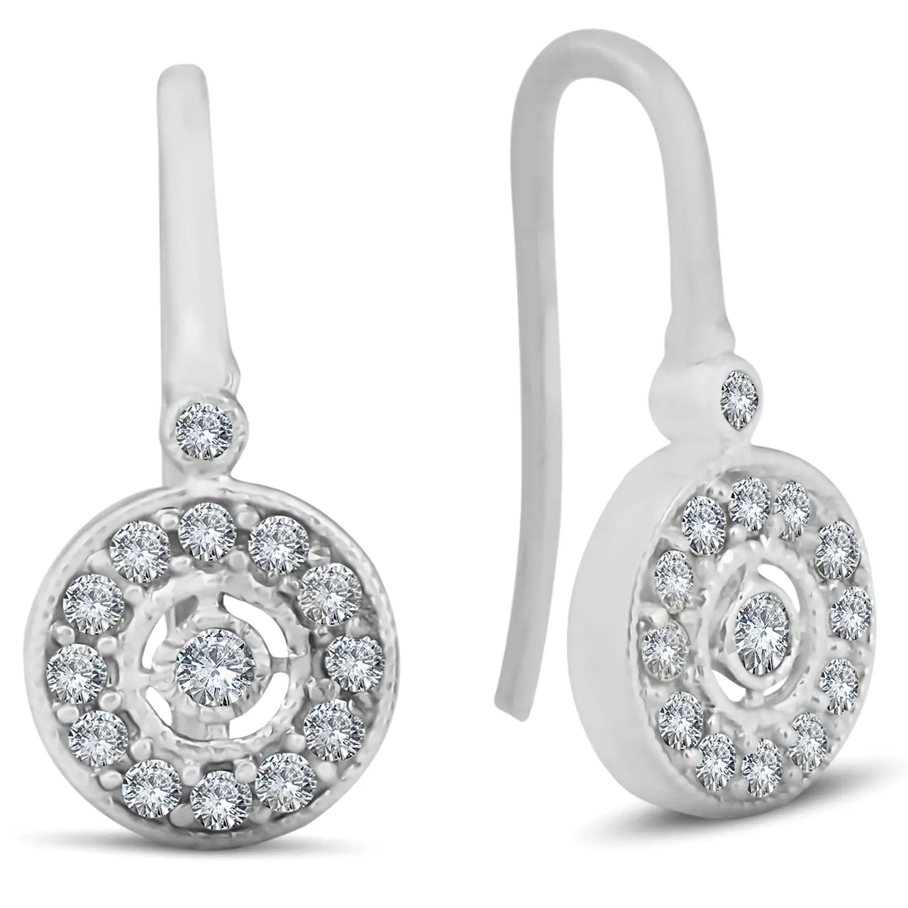 1/3ct Pave Diamond Vintage Halo Earrings 10K White Gold 1/2" Tall