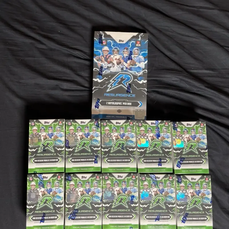 NFL 2025 PYT NEW RESURGENCE HOBBY BOX! 10x Topps Resurgence Blaster Boxes! Over 400 Cards! Numbered Cards! RPA’s! Case Hits! Autos and More