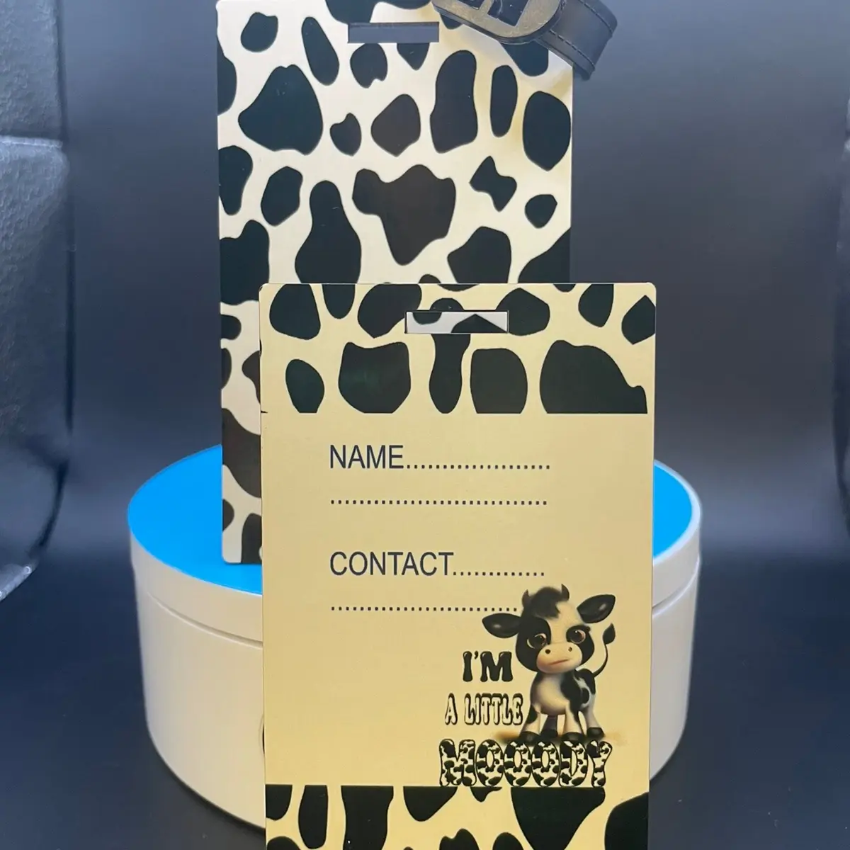 Cow Print Handmade Luggage Tag with Strap