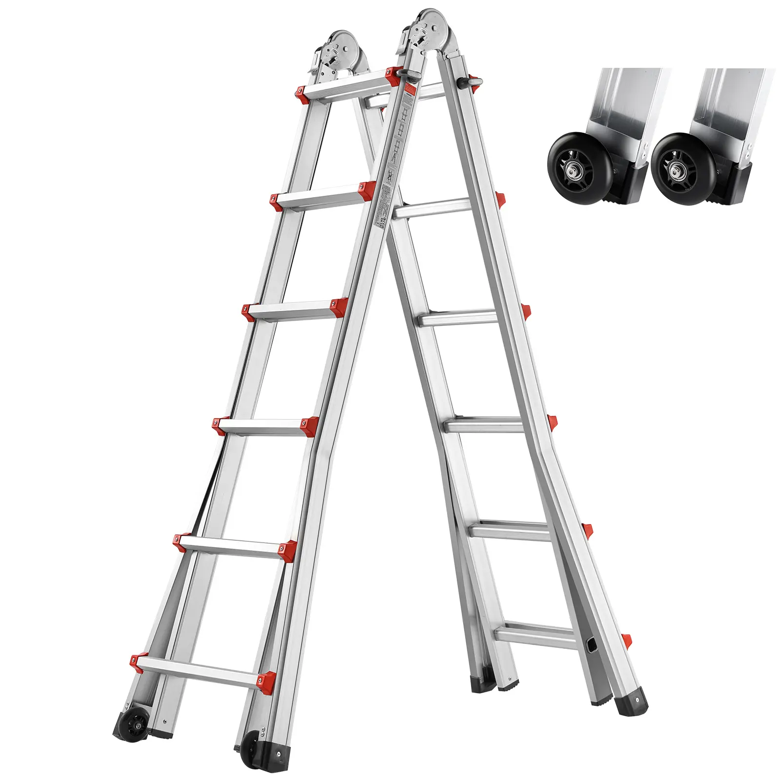 20.5 FT Sturdy Portable Aluminum Telescoping Ladder - A-Shaped Stable Structure, 330 lbs Load Capacity, Push Rollers, Adjustable Collapsible Folding Design for Home Maintenance, Adjustable Ladder
