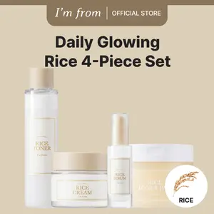 [I'M FROM Shop] Daily Glowing Rice 4-Piece Set, Korean Skincare - Rice Toner, Serum, Cream Toner Pad, Gentle Nourishing Skin Repair Comfort Niacinamide Radiant Kit