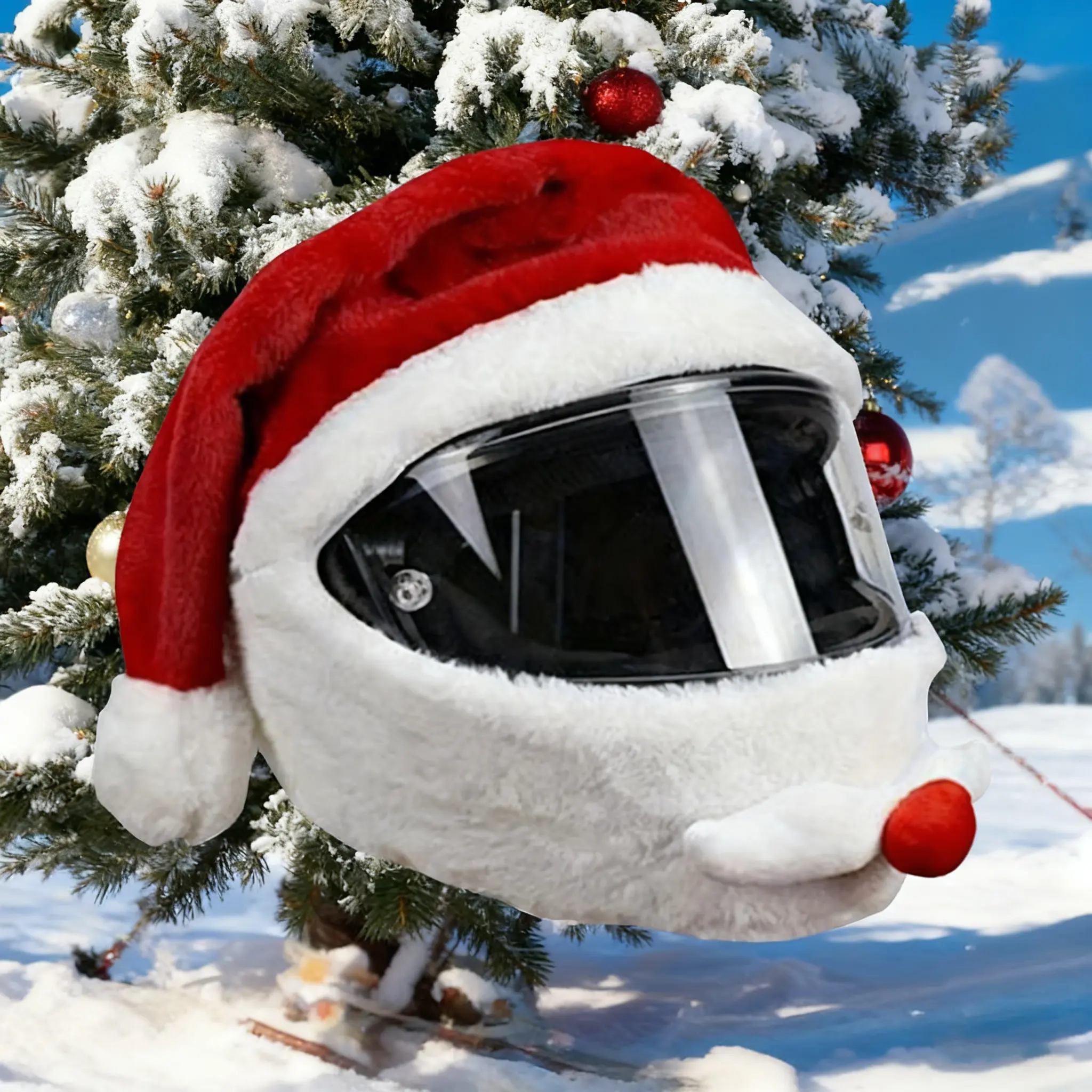 Santa Hat - Elastic Fit Motorcycle Santa Hat, Red and Striped, Durable Polyester Material, Perfect for Outdoor Parties and Christmas Celebrations, Holiday Party Accessory, Fun Design