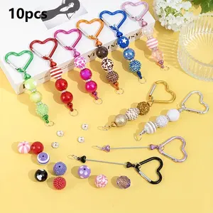 10 Piece Heart Keychain Set, DIY Keyring Pendants, Silver Color Metal Beads, for Bracelet Keys, Connectors, Handmade Jewelry, Bag Accessories, Bling Bling Keychains