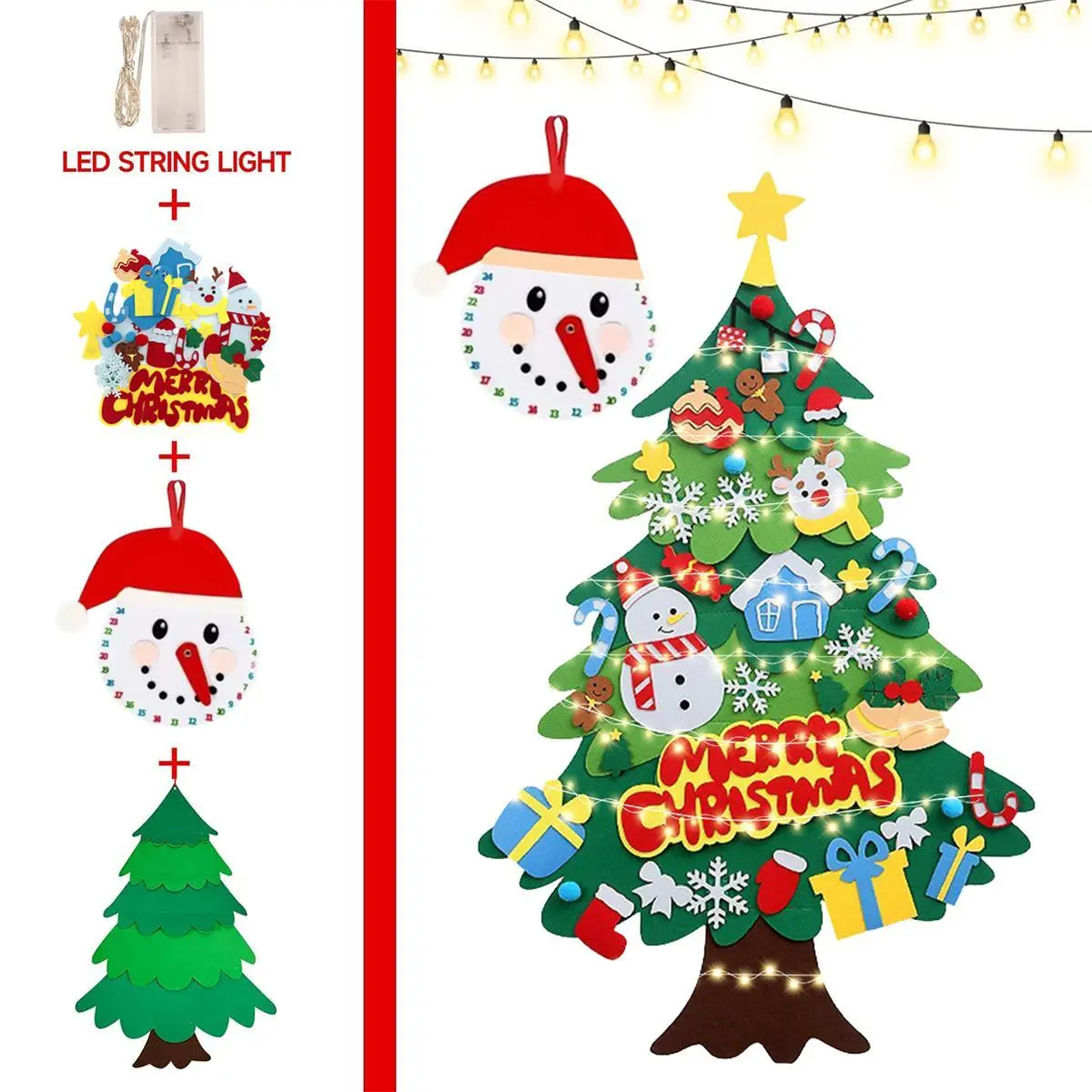 Felt Christmas Tree Set – DIY Wall Hanging Christmas Tree with 45 Detachable Ornaments, Reusable Advent Calendar, Interactive Holiday Decoration for Kids Family Home Party
