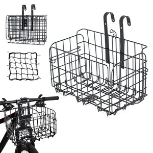 Front Cargo Basket for Bicycles – Foldable Rustproof Metal with Mesh Cover, Sleek Black Design