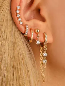 9 pairs of women's earrings, 316L medical steel earrings set 14K gold hoop earrings ear studs hypoallergenic cartilage earrings tragus piercing jewelry women's gold earrings various styles of ear stud earrings combination fashionable stacking earrings shi