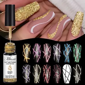 MTSSII 6pcs Reflective Glitter Liner Gel Set, Soak Off Gel, Glow-in-dark Silvery Golden Color Super Bright French Style Pull Line Graffiti Painting Stripe Gel Manicure DIY