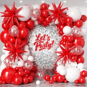 Red and White Balloon Garland Arch kit 153 count with  - 22 18 12 10 5in Different Size Red White Confetti Latex Balloons for Christmas Wedding Valentine's Day Birthday Party Decorations