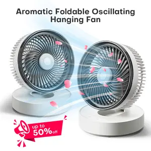 XH04 Cordless Foldable Hanging Fan (1 or 2 Packs) - 4000mAh Battery, 4-Speed Adjustable Speed, 90° Automatic Oscillation, USB Powered, Portable Multifunctional for Office, Camping, Adjustable Speed Fan Travel Fan Student Carry Fan