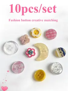 10pcs Aesthetic Mixed Shape Buttons, Cute Kawaii Y2K Pastel Resin Buttons, DIY Sewing Accessories for Teen Girls, Clothes Bags Jewelry Making, Decorative Buttons