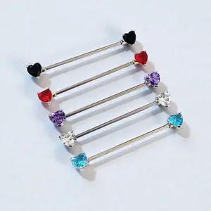 14g heart shaped industrial bar, cartilage piercing, surgical steel piercing