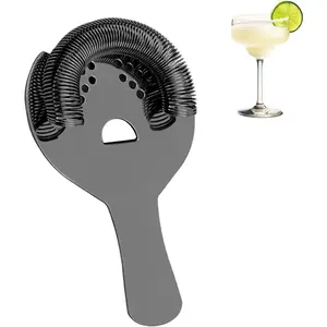 Black 2 Prong Hawthorne Cocktail Strainer for Drinks with Removable Spring Stainless Steel Bartending Strainer