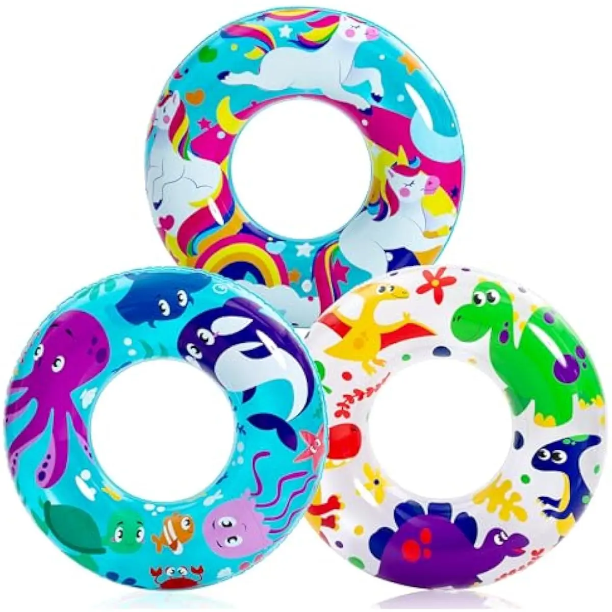 3 Pack Pool Floats, Pool Tube for Kids Swim Rings Inflatable Tubes, Unicorn Sea Animal Tubes Floatie Ring Water Toys for Swimming, Summer Beach Party