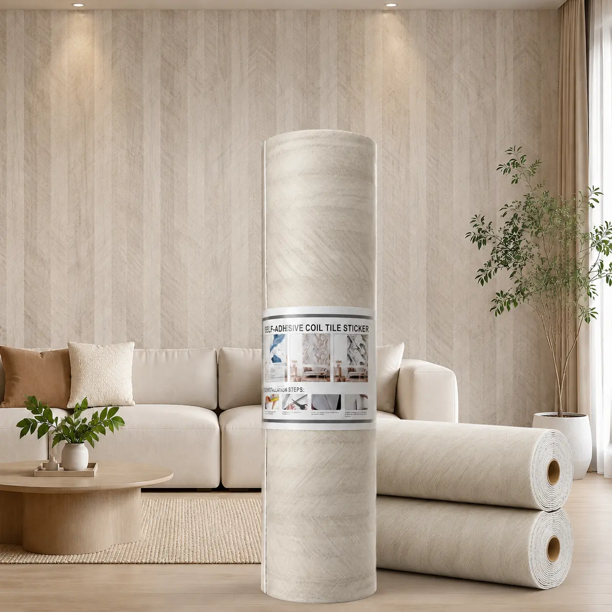 IXPE Peel and Stick Herringbone Wood Wall Covering Roll, Self Adhesive Wall Decor, Light Gray, 15.75" × 118", 2.5mm Thick