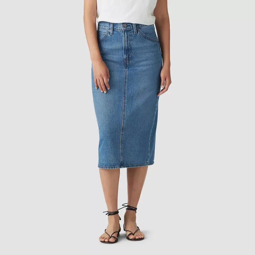 Levi's Women's High-Rise Back Slit Skirt, Denim, Garment
