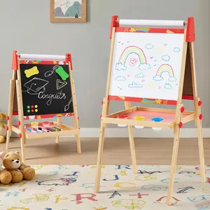 3-in-1 Wooden Art Easel Station, Adjustable Height Double-Sided Chalkboard & Whiteboard with Paper Roll, Creative Gift Idea