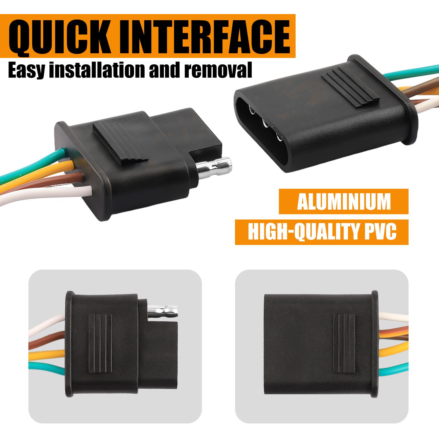 25FT 4 Pin Flat Trailer Wiring Harness Kit | Wishbone Style 4-Way Trailer Light Harness for Tail Lights | Plug & Play for Utility Boat Trailer | LED Compatible