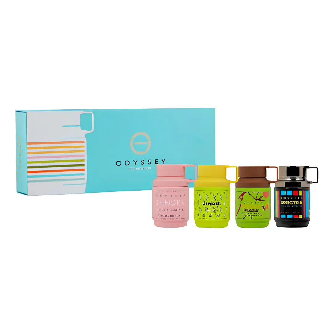 Armaf Odyssey Discovery Mini Set Eau De Parfum For Unisex 12ml | Candee, Spectra, Limoni & Dubai Chocolate Collection | Gourmand, Citrus & Sweet Unisex Fragrance Kit