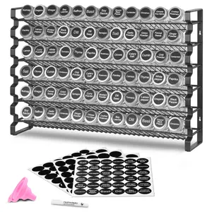 VEVOR Cabinet Storage Rack Organizer, Complete Set with 72 Empty Jars, Lids, Labels & Funnel, 23x16 in Holder for Kitchen Countertop, Pantry