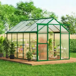 Garvee Greenhouse Kits with Durable Polycarbonate Panels and Heavy-Duty Aluminum Frame, Available in 6x10 FT and 6x8 FT Sizes, Featuring Walk-In Design, Roof Ventilation, and Lockable Swing Door for Garden, Backyard, and Patio Use