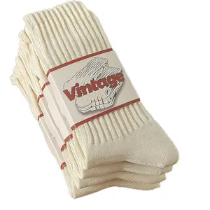 4 Pairs Natural 98% Cotton Crew Socks - Seamless, Breathable, Cozy Fall & Winter Socks for Women & Men