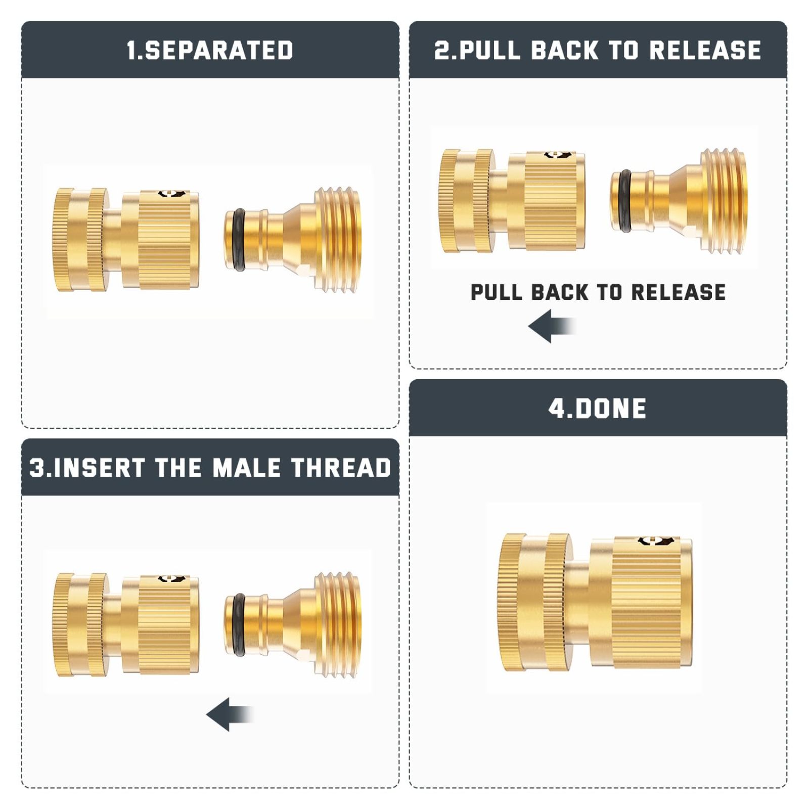 Garden Hose Quick Connector, 1 Set Solid Brass 3/4 Inch GHT Thread Fitting, No-Leak Water Hose Female & Male Adapter, Garden Hose Connectors, Summer Gardening Tool Accessories Garden Hose Quick Connector, 1 Set Solid Brass 3/4 Inch GHT Thread Fitting, No-Leak Water Hose Female & Male Adapter, Garden Hose Connectors, Summer Gardening Tool Accessories
