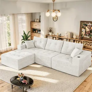 113" Modular Sectional Sofa for Living Room, Convertible L-Shape Couch with Ottoman, 4 Seater Modular Sectional Sofa