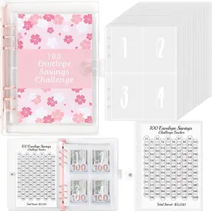 100 Envelopes Money Saving Challenge Binder, 1 Set Spring Modern Fashion Money Saving Binder with Laminated $5050 Tracker, Envelopes Money Saving Challenge Binder [Package List As Picture Shown], Office Supplies