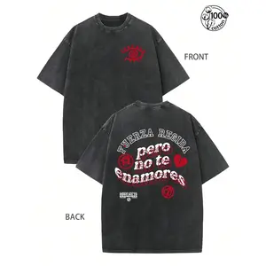 Vintage Fuerza Regida "Pero No Te Enamores" T-Shirt Graphic Tee Eye Pattern 230G Washed High-Quality Cotton Printed Men's Casual Rock Crewneck Drop Shoulder Top Menswear Streetwear Tshirt Tropical